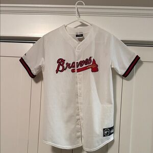 Majestic White and Red Chipper Jones Braves Jersey